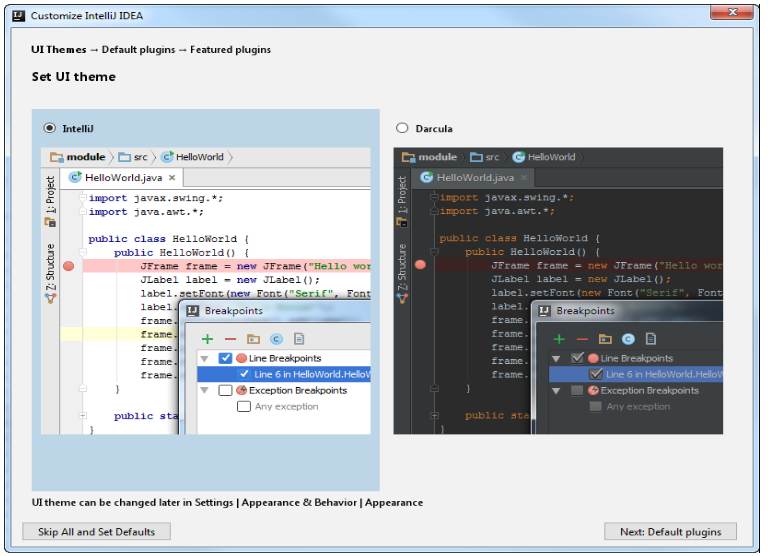 IntelliJ IDEA安裝 選擇用戶界面主題